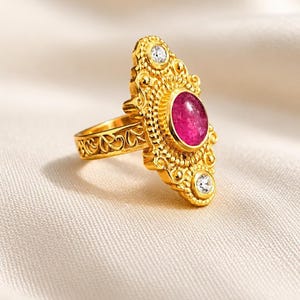 925 Sterling Silver Gold Plated Zircon Statement Ring / Handmade lightweight jewelry
