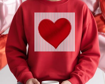 Retro Valentine Heart Sweatshirt, Red Heart Valentines Day Sweater, Womens Valentines Hearts Hoodie, Trendy Couple Valentine Gift.