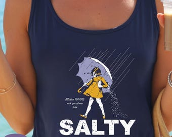 Salty Girl Racerback Tank Top, Vintage Sarcastic Women V Neck Shirt, Trendy Salty V Neck T-Shirt, Rainy Weather Shirt.