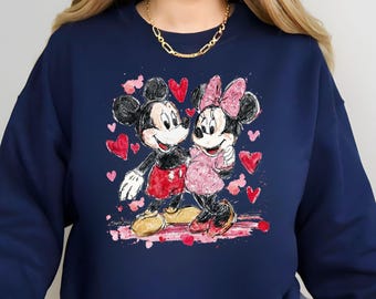 Retro Mickey And Minnie Valentine Sweatshirt, Disney Valentine’s Day Hoodie, Mickey and Minnie Love Sweater, Cute Couples Disney Gift.