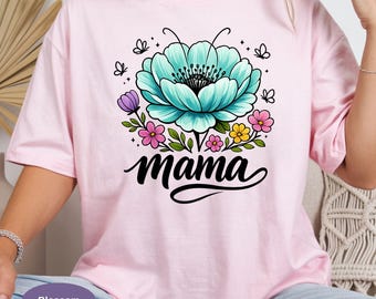 Retro Boho Floral Mama Comfort Colors Shirt, Wildflowers Mama T-shirt, Watercolor Flower Mom Tee, Mother’s Day Floral Tee Gift.