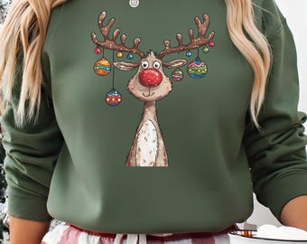 Preppy Funny Christmas Reindeer Sweatshirt, Retro Reindeer Holiday Hoodie, Vintage Christmas Reindeer Sweater, Cozy Winter Reindeer Shirt.