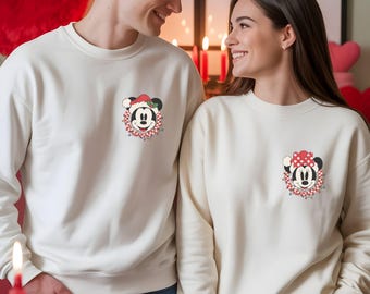 Disney Pocket Checkered Christmas Sweatshirt, Mickey Minnie Couple Christmas Lights Hoodie, Holiday Family Matching Sweater.