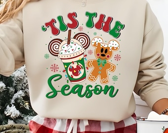 Tis The Season Christmas Cookie Sweatshirt, Gingerbread Cookie & Cocoa Hoodie, Funny Christmas Baking Sweater, Disney Christmas Vibes Tee.