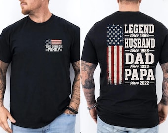 Personalized Legend Husband Dad Papa Comfort Colors Shirt, Custom Fathers Day Gift for Dad Grandpa, American Flag Family Name & Year Tee.