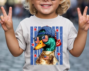 Funny Mallard Duck Boy Shirt, Patriotic Duck 4th of July Tee, Retro USA Flag Mallard Toddler TShirt, Kids American Duck Gift.