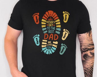 Personalized Dad and Kids Footprints Shirt, Custom Kids Names Dad Comfort Colors Tee, Daddy Footprint Tshirt, Dad Gift From Kids.
