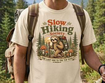 Slow Hiking Society Comfort Colors Shirt, Funny Sloth Hiking Tee, Retro Out Of Breath Camping, Outdoor Adventure Tshirt, Nature Lover Gift.
