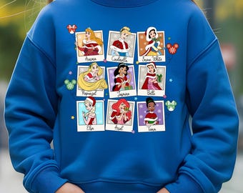 Disney Princess Christmas Sweatshirt, Retro Princess Tour Hoodie, Ariel Rapunzel Cinderella Elsa Anna Tiana Holiday Sweater.