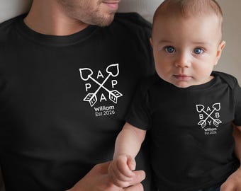 Personalized Daddy And Baby Matching Shirts, First Fathers Day Gift, Crossed Arrows Papa Baby Matching Tee Set, Custom Dad And Me Outfit.