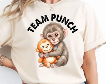 Team Punch Monkey Comfort Colors Shirt, Viral Monkey Meme Tshirt, Baby Monkey Hug Plush Toy, Trendy Monkey Lover Tee, Animal Lover Gift.