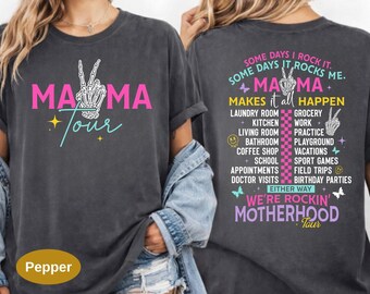 The Motherhood Tour Comfort Colors Shirt, Some Days I Rock It Some Days It Rocks Me Tee, Funny Rocker Mom Skeleton Tshirt.