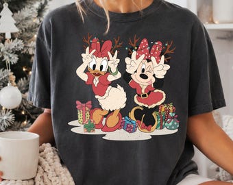 Minnie and Daisy Christmas Peace Shirt, Retro Disney Besties Kids Tshirt, Comfort Colors Disney Girls Trip Tee, Girl Xmas Matching Tee.
