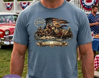 Washington Crossing The Delaware Comfort Colors Shirt, Patriotic USA 250th Anniversary T-shirt 1776-2026, Vintage American History Tee.