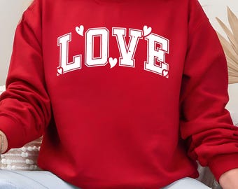 Retro Love Hearts Valentine Sweatshirt, Love Varsity Heart Hoodie, Womens Valentines Hearts Sweater, Teacher Valentine Gift.