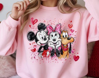 Mickey Minnie Pluto Valentine Sweatshirt, Disney Valentine’s Day Hoodie, Mickey and Friends Love Sweater, Funny Couples Disney Gift.