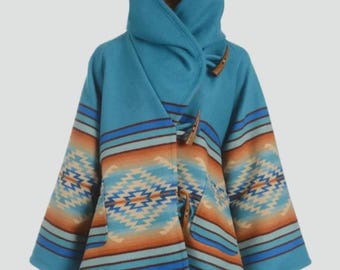 Beth Dutton Inspired Blue Fleece Poncho | Yellowstone Western Hooded Coat