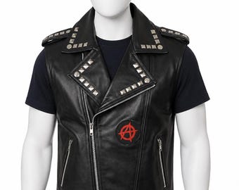 Spider Punk Black Leather Vest | Spiderman Punk Inspired Avengers Costume | Biker Outfit For Men
