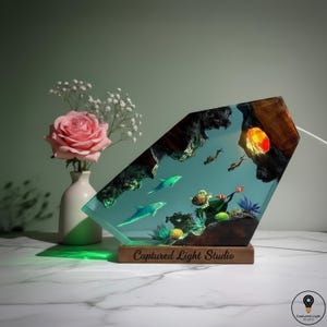 Handgjord hartslampa med havstema, delfiner, korall, havsliv, displaylampa för skrivbordsdekoration, nattatmosfär, gåva, USB-driven konstnärlig skulptur