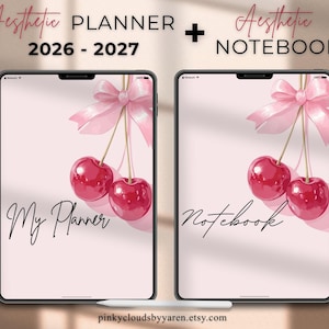 Agenda Digital Tudo-em-Um Rosa 2026/2027, Diário Digital, Modelo Digital para Goodnotes, Planejador Mensal, Semanal e Diário, Notas Minimalistas para Notability