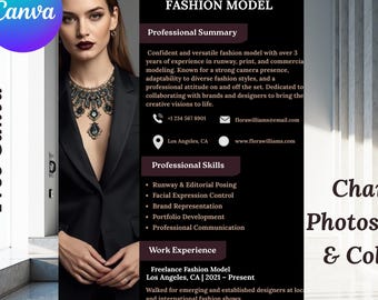 Model Resume Template Bundle, Editable Comp Card, Canva (Digital Download)