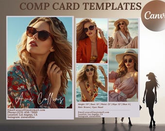 Editable Model Comp Card Template, Canva Photocard