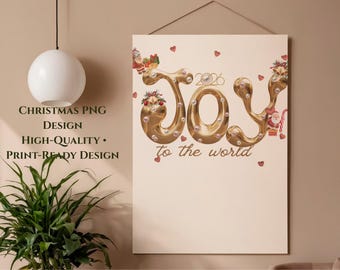 Joy to the World Gold Christmas PNG | Holiday T-Shirt Design (Digital Download)