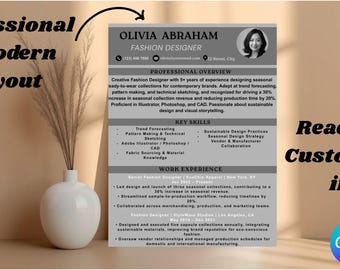 Fashion Resume Template, ATS-Friendly, Modern CV (Canva Editable)