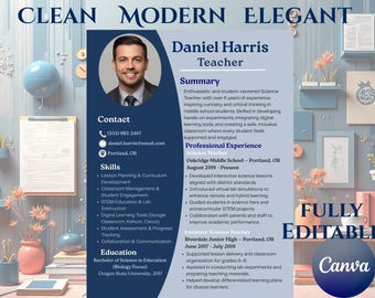 Teacher Resume Template, ATS-Friendly, Canva Editable (Digital Download)