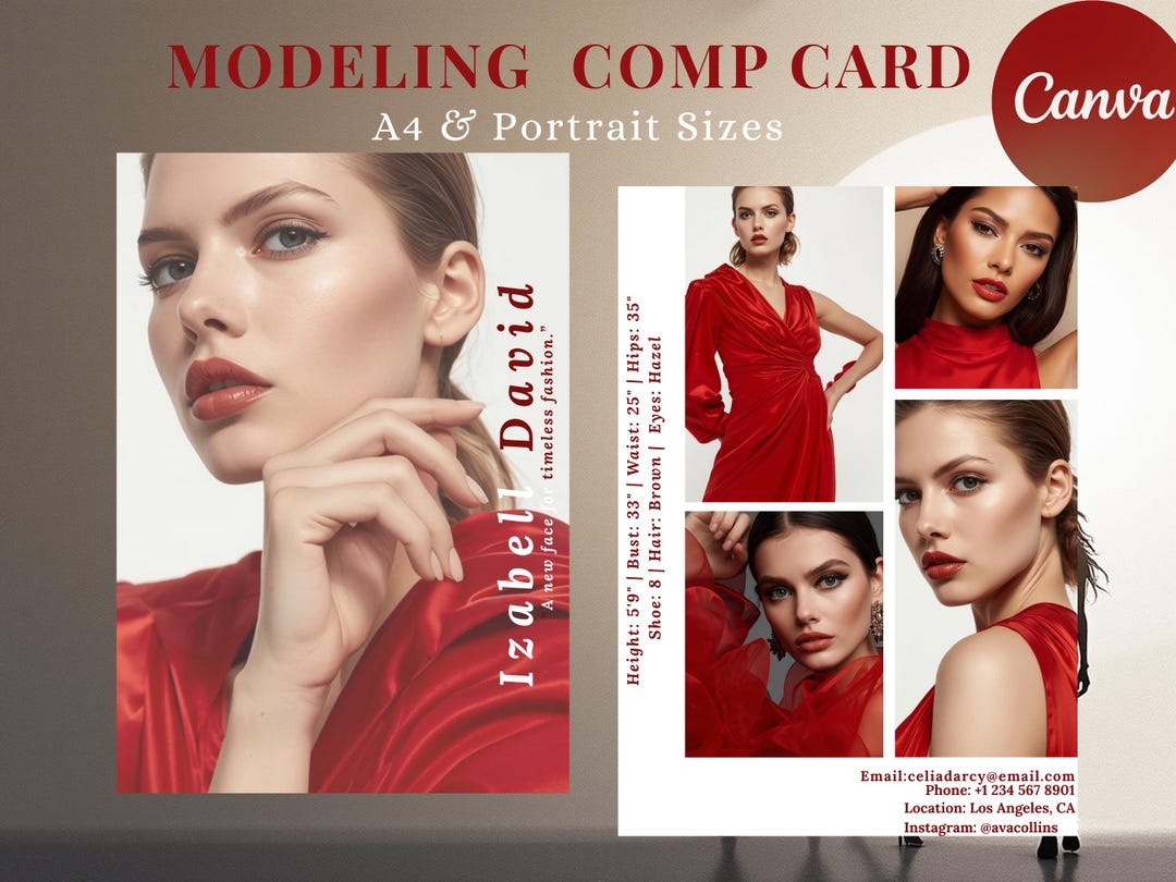 Model Comp Card Template, Canva Editable, Red Modeling Portfolio ...