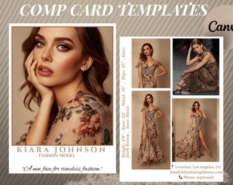 Model Comp Card Template, Editable Canva Photocard, Fashion Models Comp card, Zed card, Comp Cards for models