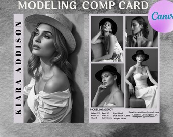 Modeling Comp Card Template, Editable Canva Template for Models, Models Resume Photocard, Comp Card for model