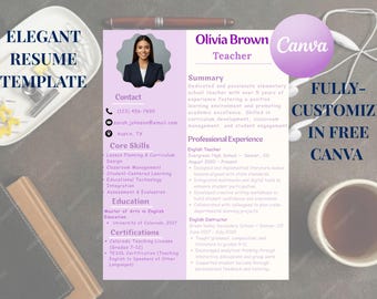 Teacher Resume Template, Modern CV Bundle, Canva Editable (Digital Download)