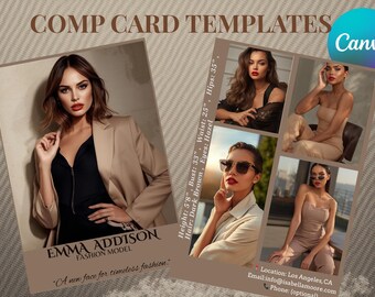 Model Comp Card, Fashion Z Card, Canva Template, Modeling Portfolio, Digital Download
