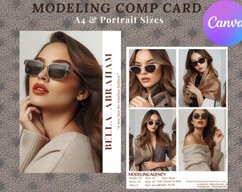 Editable Model Comp Card Template, Canva A4 Portrait (Digital), Modeling Portfolio.
