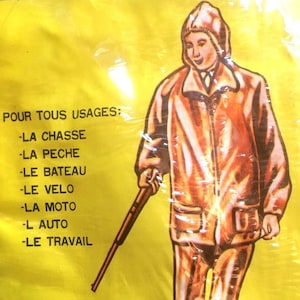 FRENCH 1960s Men RAINCOAT SUIT~ Coat Jacket & Matching Pants ~ Removable Hood ~ Green Durable Waterproof Pvc Vinyl ~ Unused Vintage ~ M