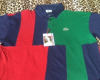 Français POLO LACOSTE HOMME des années 1980 ~Bleu Marine / Rouge / Vert ~Logo Crocodile Signature ~Manches Courtes ~Made in France~ Vintage intemporel~ M/L