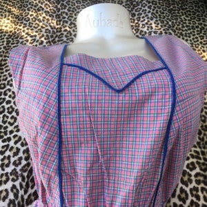 French 1920s Women APRON HOUSE DRESS ~ Colourful Plaid Cotton ~ Sleeveless ~ Belted ~Made in France~ New : Unworn Vintage & Original Tag ~ S