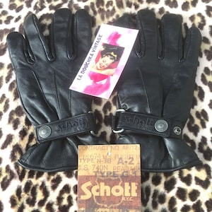未使用Schott NYC WINTER LEATHER GLOVE BLACK SCHOTT N.Y.C 1980s Men Winter GLOVES & Logo ~ Black Leather