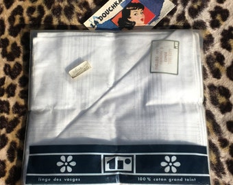 FRENCH 1960s MEN HANDKERCHIEFS~ Lot of 6 ~ White Combed Cotton & Stripes ~ Made in Vosges .France ~ New / Unused Vintage ~ 13 x 13 inches