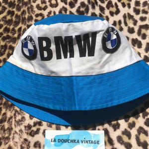 French 1970s Unisex BMW BUCKET HAT & Logo Signature ~ Iconic German Car ~ 100% Cotton ~ Made in France ~ New Old Stock : Unworn Vintage ~ L