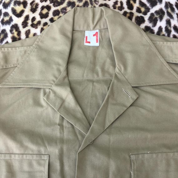 FRENCH ARMY 1950s Men SHIRT~ Beige Cotton ~ Uniform / Chino