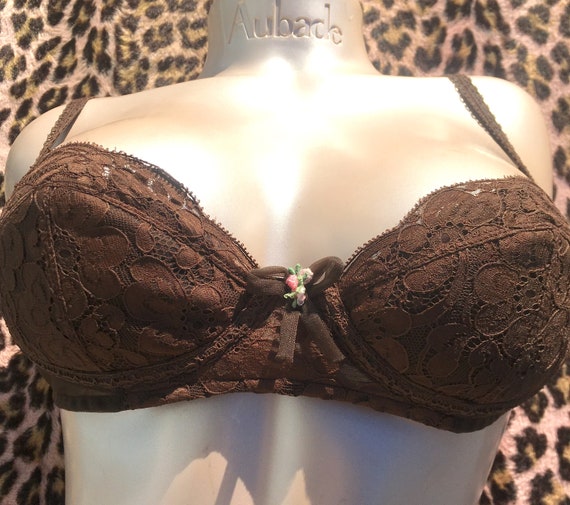 FRENCH 1950s Wired Push-up BALCONY BRA Chocolate Brown Lace