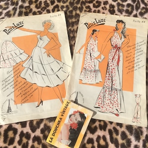 FRENCH Paris Luxe 1950s SEWING PATTERNS ~ Women Petticoat Slip and Nightgown ~ Lot of 2 ~Made in France~ Size : L ~ Deadstock/Unused Vintage