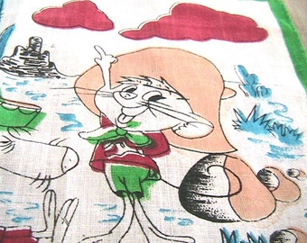 Lovely Speedy Gonzales & Slowpot Rodrigues 1950s Vintage Handkerchief - Colorful Print - Collectible - Made in the USA - Collectible - New