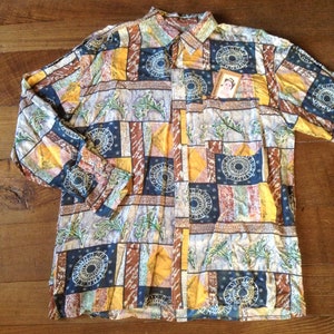 1990s Herren Vintage Hemd aus reiner Seide - Lange Ärmel - Eye Catcher & Bold Print - A must-have - Neu - XL !