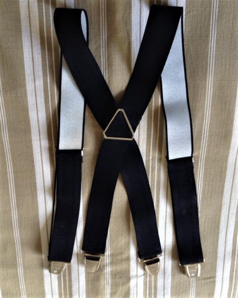 Timeless 1960s Men Vintage Clip-On Suspenders Made in Germany Rockabilly Style New Wide X-Back Design /& Black Web