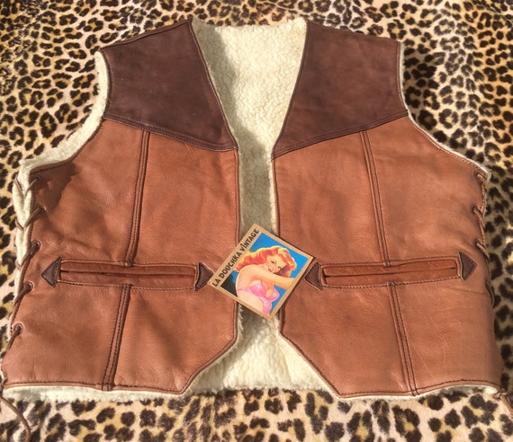 French 1960s Men WESTERN LEATHER VEST~ Faux / Fake