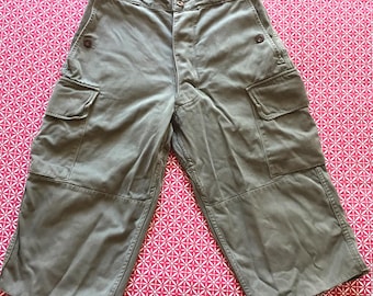 Handmade French 1960s Men Vintage Authentic Army Pants turned into Cargo Shorts - Dated 1968 - Unique Style - As Is Condition - S - W:30