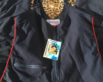 JANTZEN 1970s Women Bell Bottom Bib Overalls SKI SUIT ~ Snowboard / Snow ~ Navy Blue & Red Trims ~ Made in France ~ Rare Vintage ~ M/L